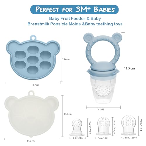 Baby Breastmilk Popsicle Molds & Babies Fruit Feeder (4 Pack), Infant Food Freezer Tray Storage Containers, Silicone Teething Pacifier Feeder and Teether for Babies,Baby Feeders（Green） - color: 4-Green