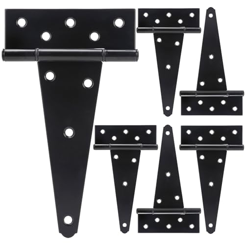 8 Inch T-Strap Shed Door Hinges Heavy Duty, Black Tee Hinge for Wooden Fences, Yard Door, Barn Door Gates, Wrought Hardware Rustproof, 6 PCS - color: 6 pcs, size: 8 Inch