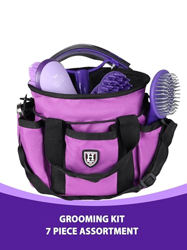 Harrison Howard Horse Grooming Brushes Kit 7 pieces with Organizer Tot Equine Care Series Horse Brush Sets New Purple - color: New Purple