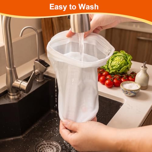 Nut Milk Strainer Bag Set, 3 Filters & 1 Stainless Handle | Secure Closure & Stainless Steel Handle, Washable Fine Mesh for Pulp-Free Nut Milk, Juice & Cold Brew