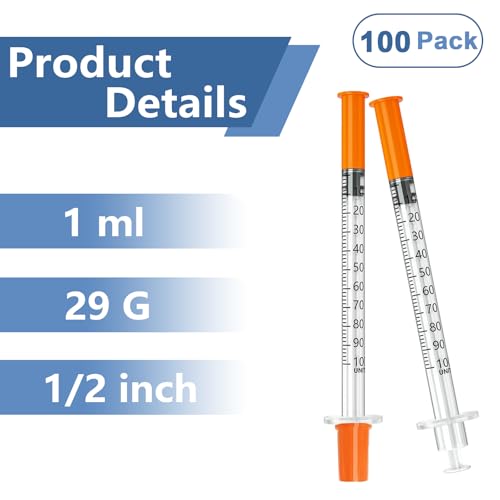 jeringas 1ml 29G 1/2" (12.7mm), Individually Wrapped, Box of 100 - size: 1ml 29G 1/2 Inch