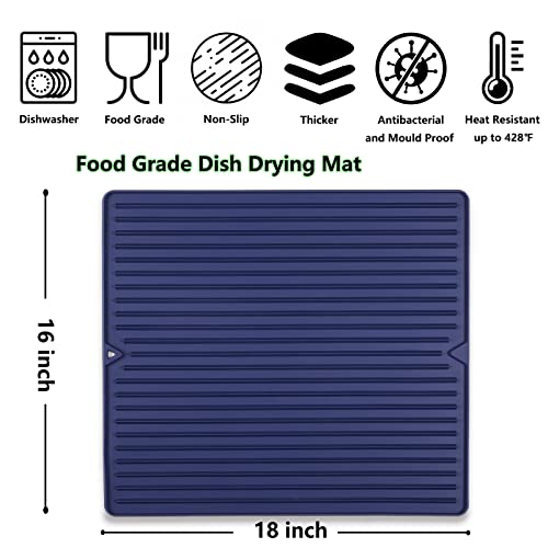 Silicone Dish Drying Mat, Large & Thick, 16" x 18", Blue | For Kitchen Counter and Bathroom, Super Thick, Heat-Resistant Trivet, Countertop Protector, Non-Toxic, For Dishes and Pots - size: 16" x 18"