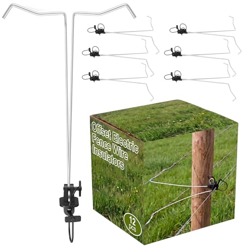 Pangda 12 Pcs 12 Inch Offset Electric Fence Wire Insulators Black Post Pinlock Insulator Post Clips for Tape Rope Electric Wire Animal Agricultural Farm Garden
