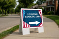 Livestock Handling Area 4Th Of July American Flag Usa Patriotic Bunting Directional Arrows A-Frame Double Sided 23x23 in. Yard Road Sign - size: Double A-Frame Directional Arrows