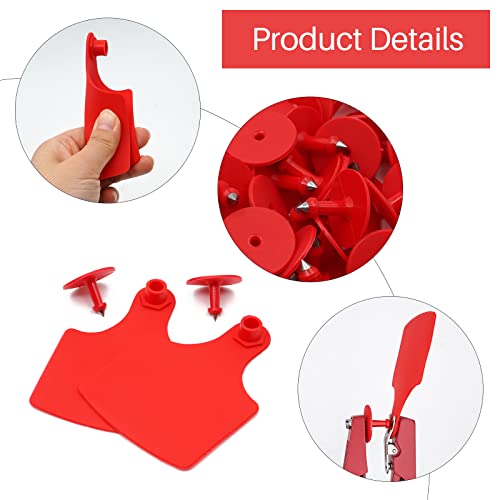 4.1" L×3.5" W Cattle Ear Tags Big Blank 100PCS Livestock Identification TPU | Cow Ear Tags for Cattle Laser Tags for Cows Pigs Hog Goats Sheep Calf Animal Goat Sheep Earring Tags Non-fading (Red) - color: 3-red