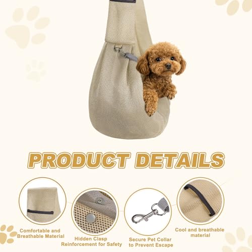 Dog Sling Carrier for Small Dogs and Cats Up to 16.5 Lbs, Soft Pouch Breathable Mesh Pet Crossbody Shoulder Bag, (Khaki, 1 Pcs) Intended for Outdoor/Camp/Travel - color: Khaki