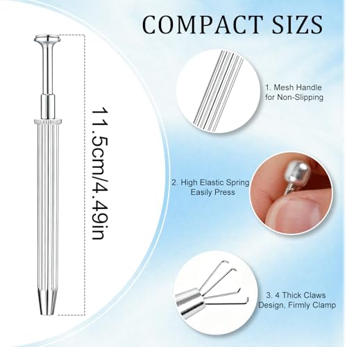 2Pcs Piercing Ball Grabber Tool for Changing Jewelry, Stianless Steel Flat Back Earring Applicator Internally Threaded Push Pin Piercing Grabber Tool - color: Silver-F