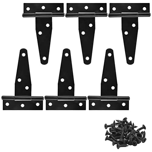 Murtenze 6Pack 3 Inch Black T-Strap Shed Hinge | Barn Door Hinges, Heavy Duty Gate Strap Hinge, T Hinges for Barn Door, Shed or Wooden Fences - color: Black, size: 3 Inch - 6Pack