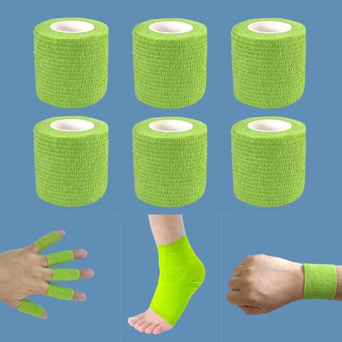 2 Inches Self Adhesive Bandage Wrap Bulk, 6 Pack, Grass Green | Breathable Self Adhesive Vet Tape for Pets, Stretchy Sports Cohesive Bandage Wrap for Athletic, Wrist and Ankle - color: Grass Green