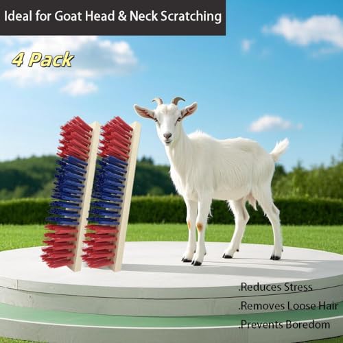 4 Pack Livestock Scratching Brushes Goat Scratcher Brush with 20 Screws,Goat Grooming & Massage Scratch Brushes for Goat Horse Cow Sheep Pig,Goat Supplies,Goat Toys(Red)