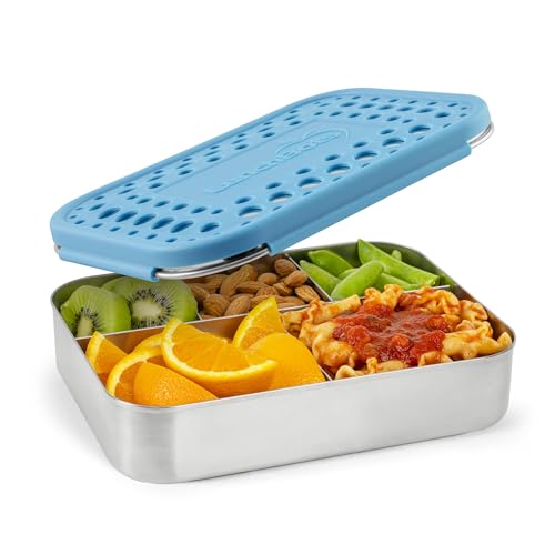 LunchBots Large Cinco Stainless Steel Kids Bento Box 5-Section Aqua 32 oz - color: Aqua Dots, size: 5 Section