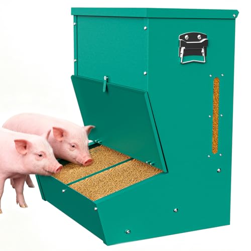 Hog Feeder for Pigs, 2 Door Heavy Duty Pig Feeder with Rainproof Lid, Self Feeder for Outdoor Use on Hog Farm, Homestead, or Pasture - size: 2 Door
