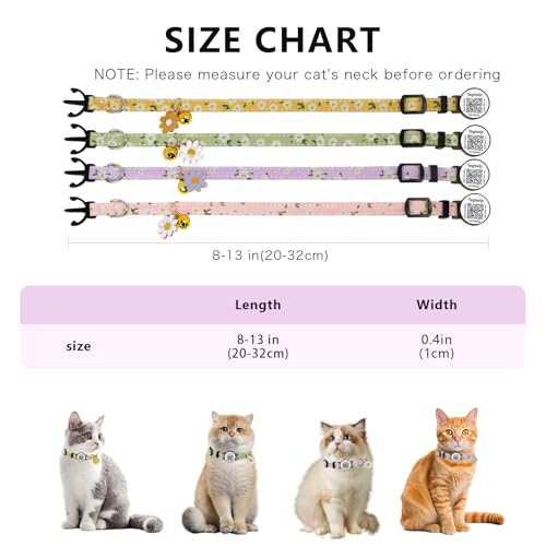 4 PCS Cute Flower Cat Collar with QR Code ID, 4-Pack Safety Breakaway Kitten Collars Set with Bell, Adjustable Gift for Cat Lovers - color: Pastoral style - 4 pack