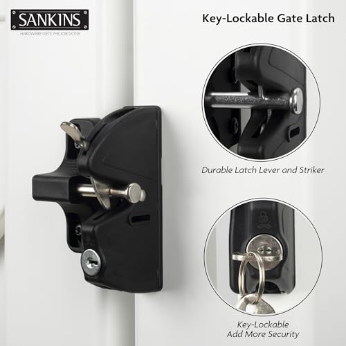 Key Lockable Double Sided Gate Latch, Fence Gate Locks for Outdoor Gates, Self Locking Gate Latch Door Latch, Fence Gate Latch Gate Hardware for Wood, Vinyl, Metal Gates, Black