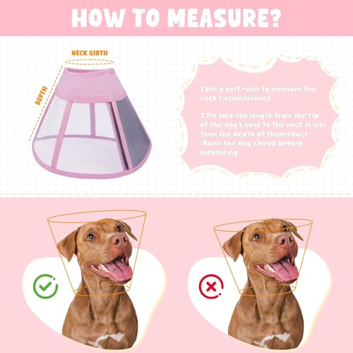 Dog Cone Collar for Dogs After Surgery,Transparent Dogs Cone Stop Licking,Foldable Dog Recovery Collars & Cones Anti-Bite Lick Protective Wound,Protective Elizabethan Collar Alternative,Pink,M - color: Pink