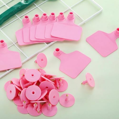 Lothee 100 Pcs Blank Cattle Ear Tags Large Plastic Precision Animal Identification Blank Livestock Ear Tags for Cattle Cow Horse Dog Pig Goat Sheep Farm Management (Pink) - color: Pink
