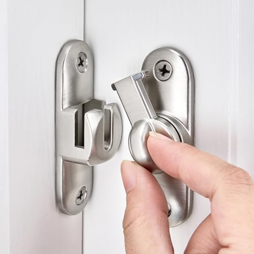 Silvery 90/180 Degree Barn Door Latches,Flip Gate Lock | Zinc Alloy Flip Gate Latches,Right Angle Door Lock,for bedroom,garage,sliding door,window,cabinet,drawer,pet enclosures - color: Silvery