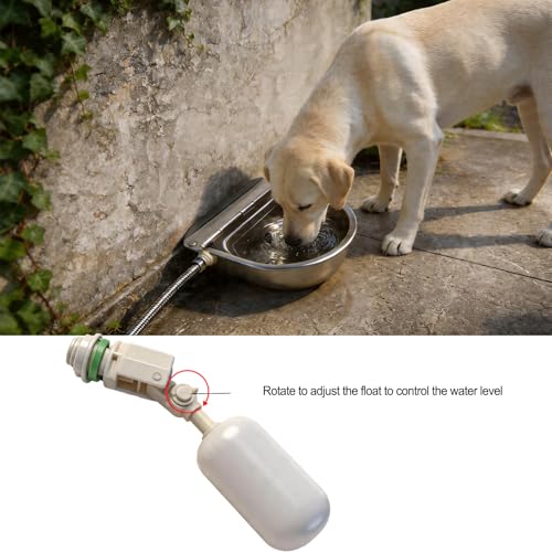 Automatic Water Bowl 304 Stainless Steel Pet Water Dispenser Dog, Feeder Waterer for Large Dogs with 40 Inch Steel Hose, 2 Float Valve, Copper Connector Adapter, 2 Bolts (with Drainage Hole)
