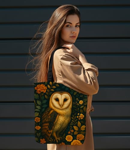 Vintage Botanical Animal Canvas Tote Bag for Women, Aesthetic Floral Animal Reusable Shoulder Bag for Shopping - color: Barn