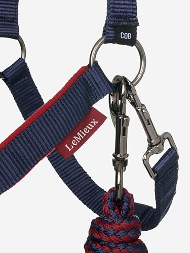 LeMieux Vogue Fleece Headcollar - Halter & Leadrope - Extra Padding, Adjustable at Curb and Poll Strap - color: Burgundy / Navy, size: Pony