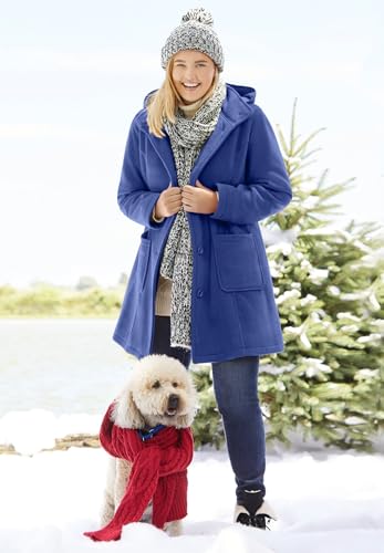 Woman Within Plus Size Hooded A-Line Fleece Coat - color: Black, size: 16