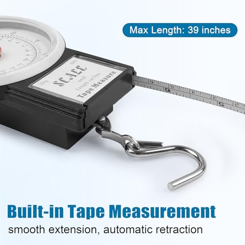 Mechanical Hanging Scale Multi-Purpose Luggage Scale Fishing Scale | Portable Spring Dial Fish Weight Scale with Tape Measure, for Fishing Kitchen Farms