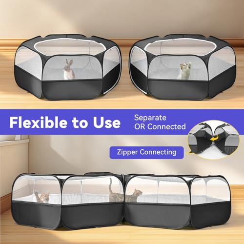 Pawaboo Small Animals Playpen, Large Chick Brooder with Zipper Splicing | Portable Chicken Coop Run, Pop Up Pet Enclosure Cat Tent for Guinea Pig Bunny Puppy Indoor Outdoor - color: T-Classic Black