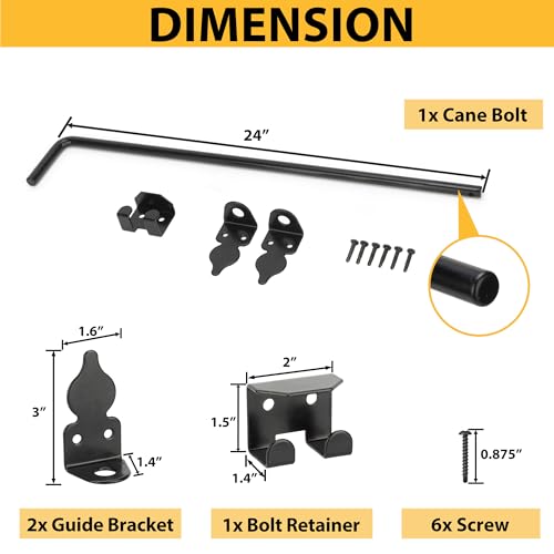 24" Heavy Duty Cane Bolts for Gates with Black Rustproof Powder Upgraded Hardware Gate Drop Rod for Wood PVC Vinyl Fences Gates, Double Doors-1 Pack - size: 24 Inch-1pack