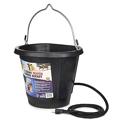 Farm Innovators FB-80R Heated Flat-Back Rubber Bucket, 70 Watts, 3 Gallon | Thermostatically controlled to operate only when necessary, resists cold weather cracking down to -35°F, anti-chew cord - color: 3 Gallon, size: Single
