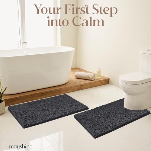 MAYSHINE Chenille Plush Extra Long Bath Mat Runner, 1 INCH Pile, Charcoal Gray, 59x31 inches, Machine Washable, Non-Slip - color: Charcoal Gray, size: 59"x31" Rectangular