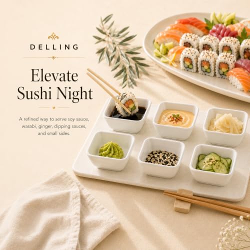 DELLING 3 Oz Ceramic Dipping Bowls Set of 6, Porcelain Soy Sauce Dish - White Dip Bowls for Charcuterie Board Cups, Small Sauce Cups for Condiment Ketchup BBQ, Dipping Sauce Cups Dishwasher Safe - color: White, size: 3oz