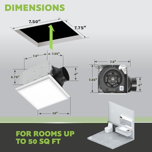 Homewerks 50 CFM 0.7 Sones Bathroom Exhaust Fan with LED, ENERGY STAR | 1000 Lumens, 4000K CCT, 30000-hr Lifespan, Dimmable, No Attic Access, Galvanized Steel Housing, Bathroom Fan with Light