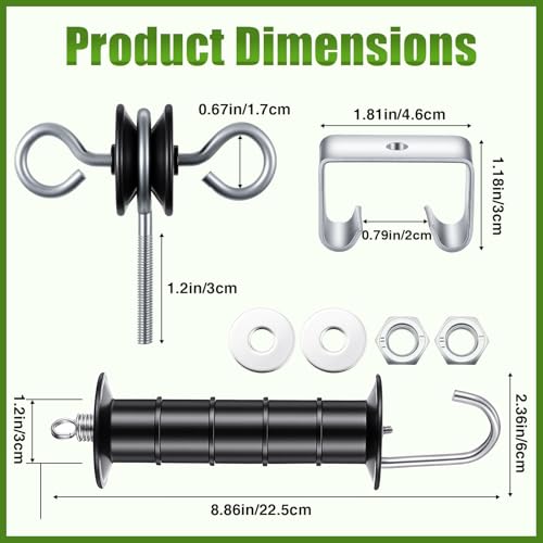 Electric Fence Gate Handle Kit T Post Insulator Spring Gate Handle Set for Horse Cattle Farm Fencing Easy Install Shock Protection(18 Pcs)