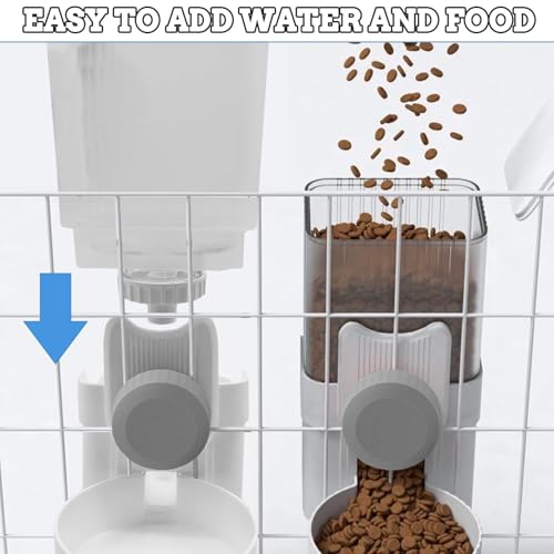 kathson Rabbit Gravity Auto Feeder Set 35oz Hanging Automatic Food Water Dispenser Cage Automatic Feeder Set for Rabbit Chinchilla Guinea Pig Hedgehog Ferret Kitty Puppy (Grey) - color: Gray