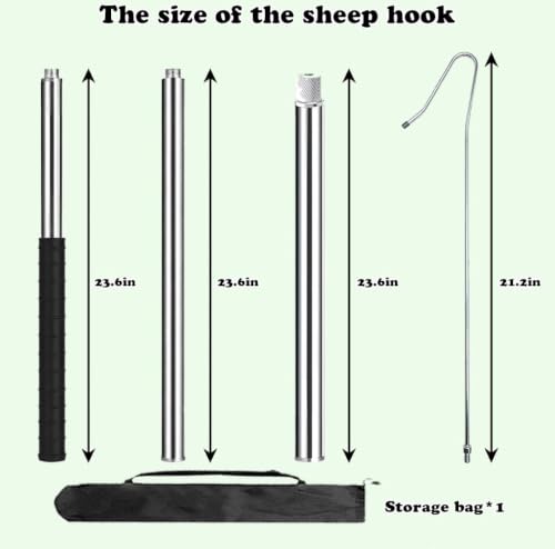 Adjustable Sheep Hook Catching Tool with Storage Bag, Stainless Steel Livestock Handling Crook for Sheep and Goats, Extendable Animal Leg Catcher Pole, Shepherd Herding Tool for Farm Management