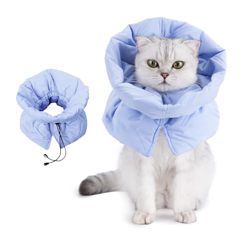 Adjustable Cat Recovery Cone Collar, Lightweight Soft Cat E-Collar Alternative After Spay, Waterproof Comfy Collars to Stop Licking Wound After Surgery, Protective Cone for Kittens/Puppies - color: Sky Blue, size: Small