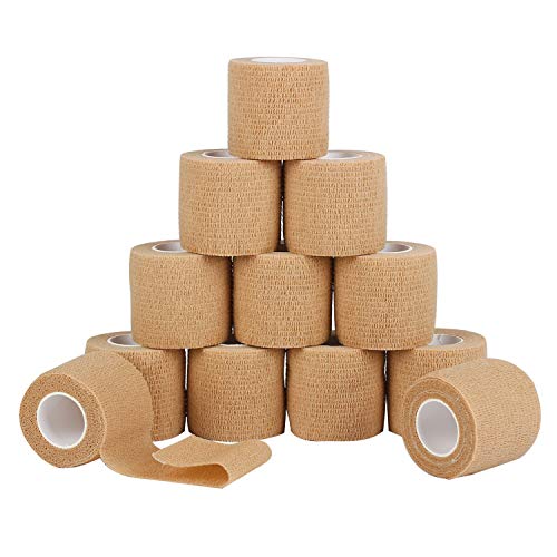 12 Pack Self Adherent Cohesive Wrap Bandages 2 Inches X 5 Yards,First Aid Tape, Elastic Self Adhesive Tape, Athletic, Sports wrap Tape, Bandage Wrap for Sports, Wrist, Skin Colour Athletic Tape - size: 12 Count (Pack of 1)