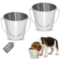 2Qt Round Stainless Steel Heavy Duty Dog Water Bucket, 2-Pack | Food & Water Pail, Half Gallon Capacity, Heavy-Duty, Round Design with Carry Handle, Ideal for Dogs, Cats, Birds & Small Pets - size: 2 Quart (Pack of 2)