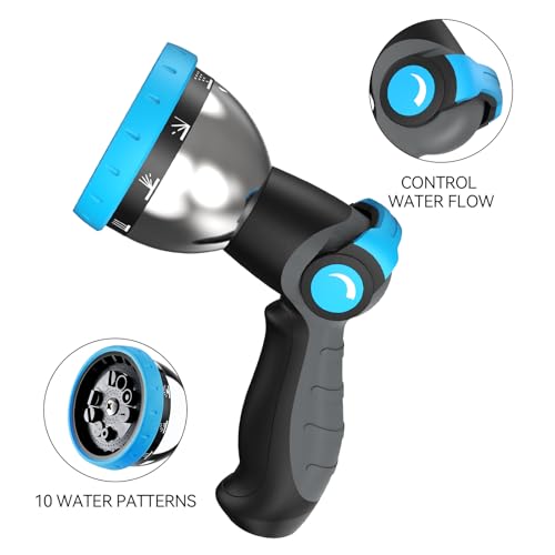 Garden Hose Nozzle, Heavy-Duty Water Hose Sprayer Nozzle with 10 Spray Patterns, Ergonomic Non-Slip Grip, Leak-Free Design, Fits All Standard Garden Hoses for Watering, Car Washing, Cleaning