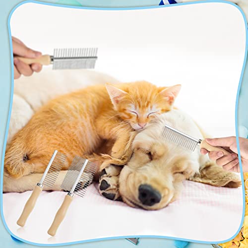 2 Pcs Dog Metal Combs Cat Wooden Handle Grooming Combs Stainless Steel Hairbrush Double Side Metal for Pet Dog Grooming Brush Pet Flea Hairbrush for Long Short Hair Fur Brush Tool