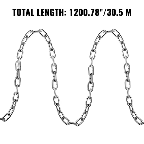 VEVOR Grade 30 Chain 3/16 Inch by 100Ft Length Grade 30 Proof Coil Chain Zinc Plated Grade 30 Chain for Towing Logging Agriculture and Guard Rails - size: 3/16 Inch x 100 Ft