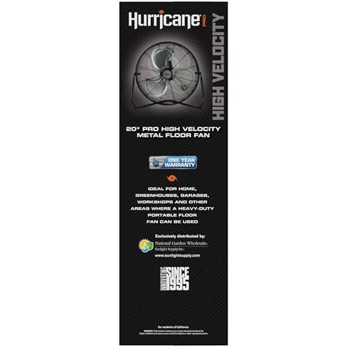 Hurricane Pro High Velocity Floor Fan, 3 Speeds, Black, 20in, 2 Pack | Corded Electric Air Cooling Unit w/ 5300 CFM Airflow for Home, Greenhouses, Garages, Gyms & Workshops