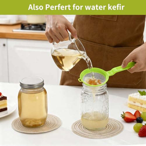 Luckyiren Kefir Strainer Set, 2-Size Plastic Non-Metal Sieve with Fine Mesh | 6.3" & 3.9" Diameter Double-size for Kefir Grains, Milk Kefir, Water Kefir & Kombucha - Durable, Food Grade & Easy Clean - color: Green