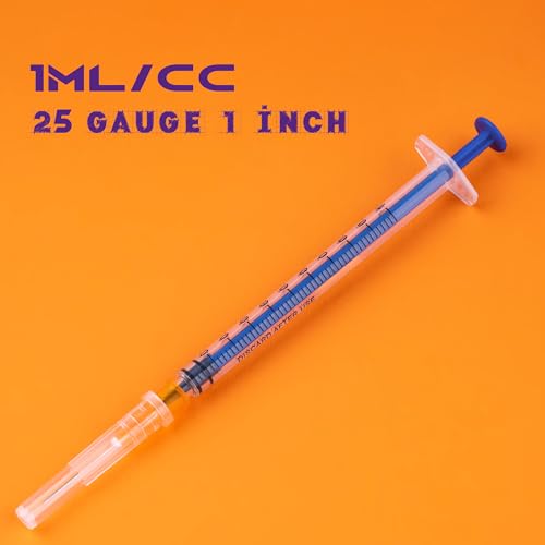1ml Syringes with Needle 25G 1 Inch Disposable Syringe Luer Slip Tip for Liquids, Individually Wrapped, Pack of 100 - size: 1ML-25G-S 1"