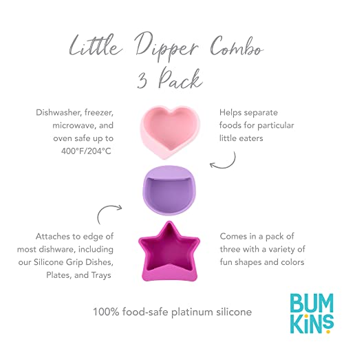 Bumkins Baby Silicone Little Dippers, Attaches to Bowls, Dishes and Plates, Sauce Cup, Holds Condiments, Dip, Puree, Toppings, Baby Led Weaning, Essential Feeding Supplies, for Babies 6 Months Up - color: Pnk-Lav 3pk, size: 3-Pack