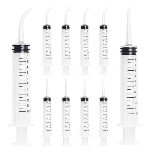 10Pcs 12cc/ml Dental Irrigation Syringes, Curved and Straight Tip, Oral Care Syringe with Measurement Scale for Wisdom Teeth, Tonsil Stones, Mouthwash Cleaning, Pet Feeding, Precision Dispensing