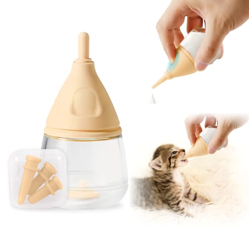 RockTech Ergonomic Kitten Bottle Feeding kit, Puppy Bottles for Nursing Puppy Milk -40ml Anti-Choking Slow Flow Nursing Bottle for Newborn Kittens/Puppies/Small Animals,Silicone Feeder(Yellow) - color: Yellow
