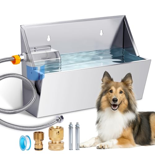 Automatic Water Dispenser for Large Dogs, 2.1 Gallon Stainless Steel Auto Water Bowl Self Filling, Waterer Feeder for Outdoor Animals Drinking, Chicken Livestock (Drainage Hole)