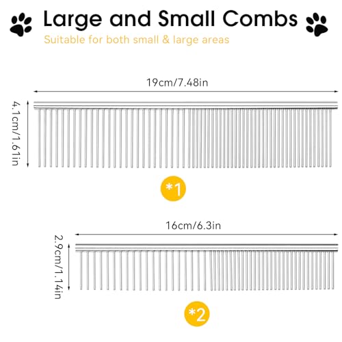 BEVTEE 3 Pcs Dog Combs for Grooming Matting, Greyhound Metal Comb for Cat | Removing Tangles Knots, Pet Grooming Tool, Stainless Steel Teeth Without Scratching the Skin for Pet Greyhound Poodle Doodle