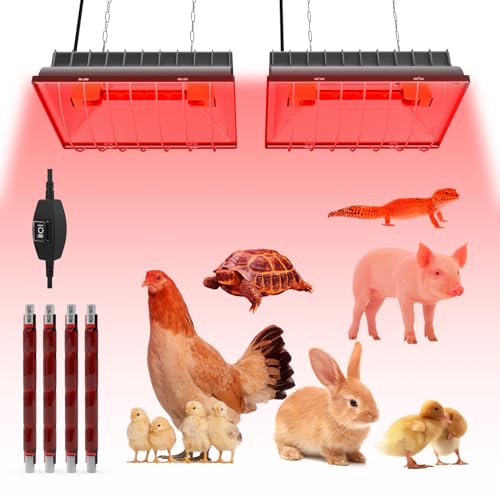 2 PACKS Chicken Coop Heater, Aluminum Brooder Heater Lamp for 30 Chicks or Duckling, 4*250 Watts Heating Plate Lamp Tube with 2 Adjustable Temperature & 8 feet Iron Chain for Amphibians Livestock, Pet - color: Grey-2Pack